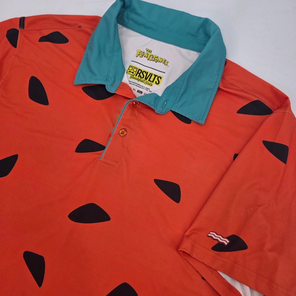 RSVLTS FLINTSTONES FLOP SHOT FREDDY POLO MENS 2XL XXL ORANGE FRED BREAKFAST BALL